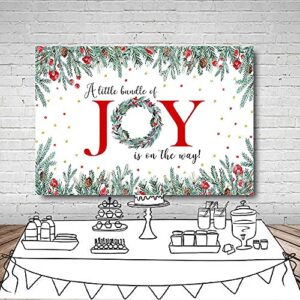 MEHOFOND 7x5ft Christmas Boy Girl Baby Shower Backdrop A Little Bundle of Joy is On The Way Red Xmas Winter Wonderland Photography Background Cake Table Decoration Photoshoot Studio Banner