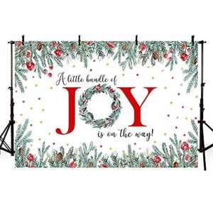 MEHOFOND 7x5ft Christmas Boy Girl Baby Shower Backdrop A Little Bundle of Joy is On The Way Red Xmas Winter Wonderland Photography Background Cake Table Decoration Photoshoot Studio Banner