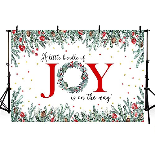 MEHOFOND 7x5ft Christmas Boy Girl Baby Shower Backdrop A Little Bundle of Joy is On The Way Red Xmas Winter Wonderland Photography Background Cake Table Decoration Photoshoot Studio Banner