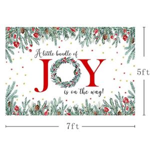 MEHOFOND 7x5ft Christmas Boy Girl Baby Shower Backdrop A Little Bundle of Joy is On The Way Red Xmas Winter Wonderland Photography Background Cake Table Decoration Photoshoot Studio Banner