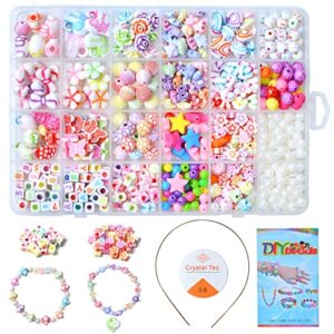 jwxstore kids diy bead jewelry making kit, beads for girls art and craft bracelets necklace hairband and rings toy for age 4 5 6 7 8 9 10 11 year old girl christmas gifts