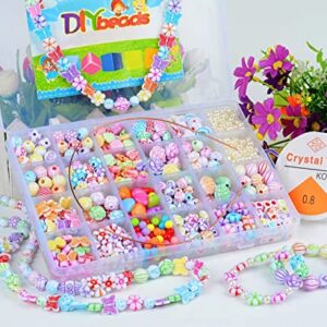 Jwxstore Kids DIY Bead Jewelry Making Kit, Beads for Girls Art and Craft Bracelets Necklace Hairband and Rings Toy for Age 4 5 6 7 8 9 10 11 Year Old Girl Christmas Gifts