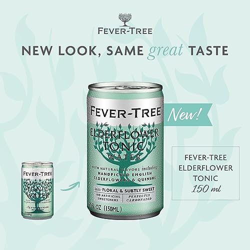 Fever Tree Elderflower Tonic Water - Premium Quality Mixer - Refreshing Beverage for Cocktails & Mocktails. Naturally Sourced Ingredients, No Artificial Sweeteners or Colors - 150 ML Cans - Pack of 24