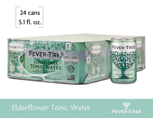 Fever Tree Elderflower Tonic Water - Premium Quality Mixer - Refreshing Beverage for Cocktails & Mocktails. Naturally Sourced Ingredients, No Artificial Sweeteners or Colors - 150 ML Cans - Pack of 24