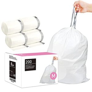 code m 200 count 12 gallon 45 liter trash bags compatible with simplehuman code m, white drawstring garbage liners