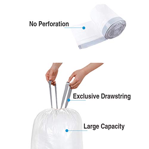 Code M 200 Count 12 Gallon 45 Liter Trash Bags Compatible with simplehuman Code M, White Drawstring Garbage Liners