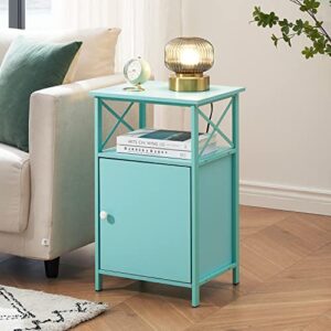 VECELO Tall Side Storage, Large Capacity Bedside Nightstand for Living Room, Bedroom,Office,Easy to Assemble,Set of 2, End Table with Cabinet, Teal