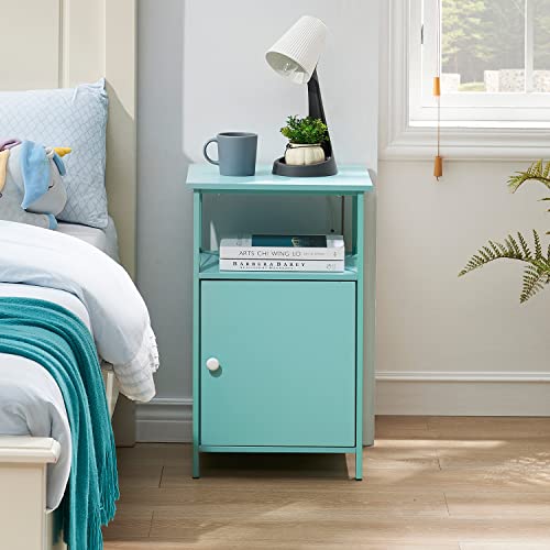 VECELO Tall Side Storage, Large Capacity Bedside Nightstand for Living Room, Bedroom,Office,Easy to Assemble,Set of 2, End Table with Cabinet, Teal