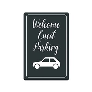 tin signs parking warning notice | tin sign for parking space at cabin, lodge, air b&b decor | parking area only lightweight aluminum metal sign 12 x 8 in. welcome guest parking