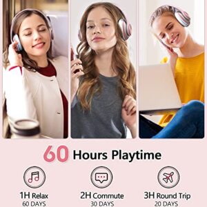 Wireless Headphones Over Ear, 60 Hours Playtime Foldable Bluetooth Headphones Hi-Fi Stereo Deep Bass with 6 EQ Modes, Adjustable Lightweight Headset with Microphone, FM, SD/TF for Travel, Work, PC