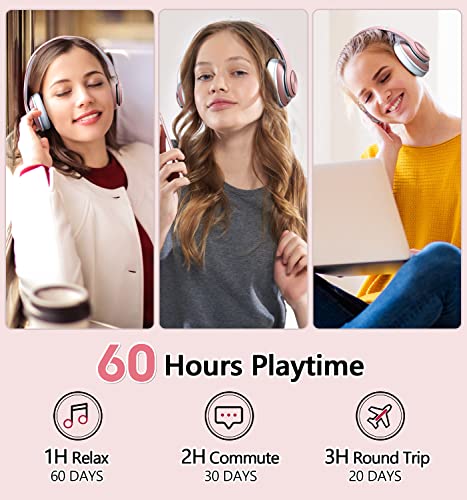 Wireless Headphones Over Ear, 60 Hours Playtime Foldable Bluetooth Headphones Hi-Fi Stereo Deep Bass with 6 EQ Modes, Adjustable Lightweight Headset with Microphone, FM, SD/TF for Travel, Work, PC