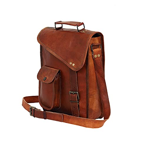 13" leather satchel tablet bag laptop case office briefcase messenger gift for men computer distressed shoulder bag