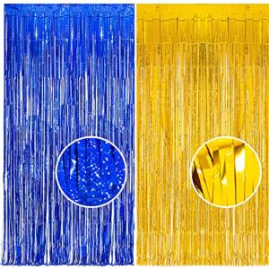 braveshine 3.2 ft x 8.2 ft tinsel foil fringe curtains metallic photo booth backdrops party supplies for birthday wedding christmas bridal bachelorette holiday decorations - 2 navy blue + 2 pure gold