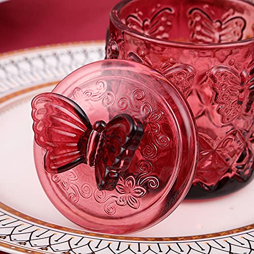 RockTrend Relief Butterfly Coloured Glass Storage Jar Candy Dish Swab Box with Lid