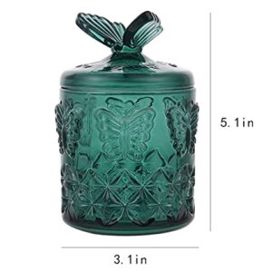 RockTrend Relief Butterfly Coloured Glass Storage Jar Candy Dish Swab Box with Lid