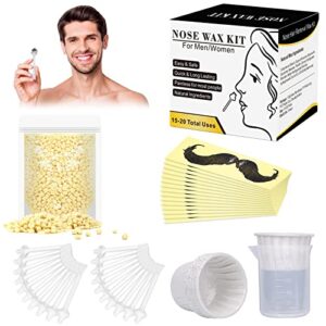 nose wax kit for men women, yovanpur nose hair waxing kit with 100g nose hair wax beads (15-20 uses), 20 applicator, 15 mustache protector, 10 paper cups, 1 measuring cup - easy, quick and painless