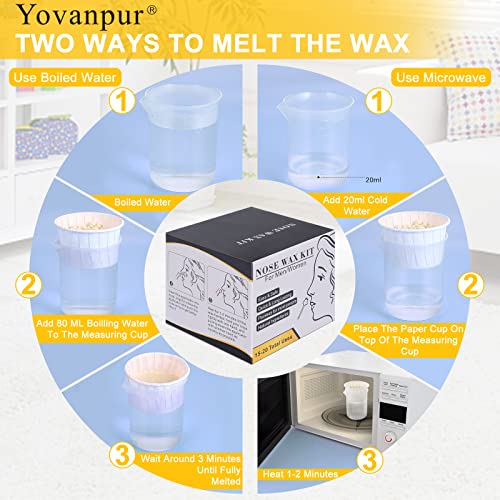 Nose Wax Kit for Men Women, Yovanpur Nose Hair Waxing Kit with 100g Nose Hair Wax Beads (15-20 USES), 20 Applicator, 15 Mustache Protector, 10 Paper Cups, 1 Measuring Cup - Easy, Quick and Painless