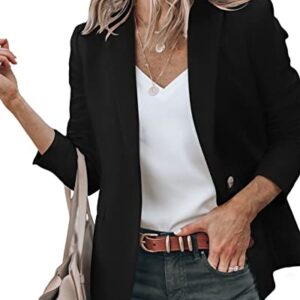 Newffr Women's Casual Blazer Long Sleeve Open Front Work Office Jacket with Pockets (as1, Alpha, s, Regular, Regular, Black)
