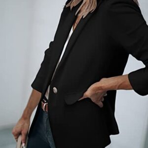 Newffr Women's Casual Blazer Long Sleeve Open Front Work Office Jacket with Pockets (as1, Alpha, s, Regular, Regular, Black)