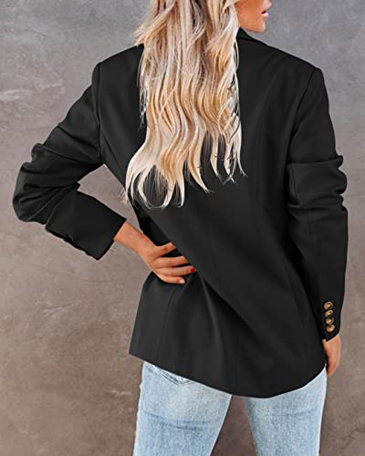 Newffr Women's Casual Blazer Long Sleeve Open Front Work Office Jacket with Pockets (as1, Alpha, s, Regular, Regular, Black)