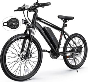 totguard electric bike, electric bike for adults, 26" ebike 350w adult electric bicycles, 19.8mph electric mountain bike, 36v 374.4wh battery, suspension fork, shimano 21 speed gears