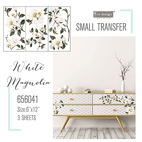 Prima Redesign White Magnolia 6”X12” Transfer Plus Free Tips & Tricks Flyer, Prima Redesign, cream, green