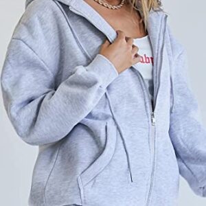 EFAN Women's Hoodies 2023 Fall Fleece Jacket Cute Teen Girl Hooded Tops Casual Long Sleeve Sweatshirts Zip Up Ladies Hoodie Trendy Winter Clothes Grey