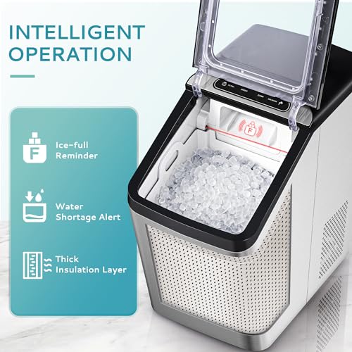 EUHOMY Nugget Ice Maker Countertop, 30lbs/Day, 2 Way Water Refill, Self-Cleaning Pebble Machine with 3Qt Reservoir, Ideal for Home, Office, Bar, and Party. (Silver)