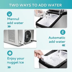 EUHOMY Nugget Ice Maker Countertop, 30lbs/Day, 2 Way Water Refill, Self-Cleaning Pebble Machine with 3Qt Reservoir, Ideal for Home, Office, Bar, and Party. (Silver)