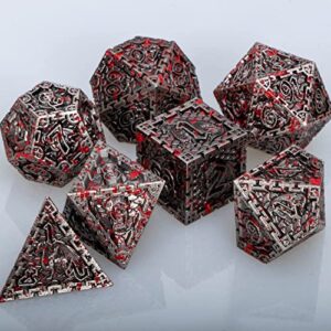 ARUOHHA DND Metal Dice Set with Gift Box, 7pcs Blood Polyhedral Dice Set Large Dungeons and Dragons D&D Dice RPG D+D Role Playing Dice 6 Sided Handmade D and D Dice D20 D12 D10 D8 D6 D4