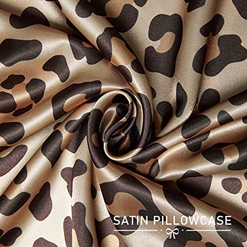 2 Pack Satin Pillowcase for Hair and Skin, Leopard Print with Envelope Closure, Satin Silk Pillow Cases 20x36 inches/King Size