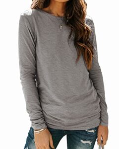 sherosa women's t-shirts long sleeve crew neck lightweght loose fall tops grey,l