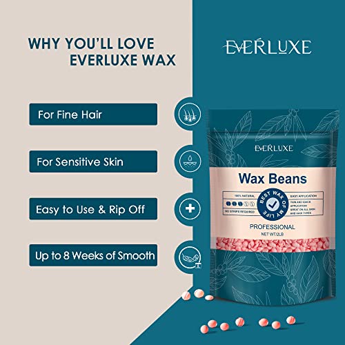 Wax Beads 2lb, EVERLUXE Hard Wax Beads for Hair Removal, Wax Beads Bulk for Fine Hair, Hard Wax for Facial Waxing, Hard Wax Beans for Brazilian, Bikini Waxing