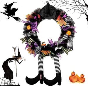 halloween wreaths for front door, halloween witch wreath black wreath with hat witches legs pumpkin, halloween door wreath black witch wreath for door,porch,window,indoor and outdoor decor