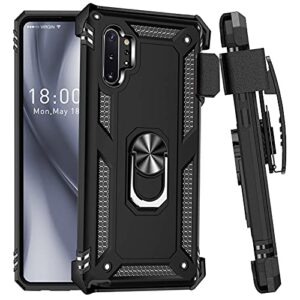 for samsung galaxy note 10 plus case with belt clip holster ring holder, military grade protection cover[fit for magnetic car mount] shockproof anti scratch case for galaxy note 10 + (black)