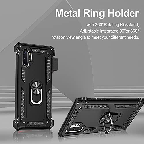 for Samsung Galaxy Note 10 Plus Case with Belt Clip Holster Ring Holder, Military Grade Protection Cover[Fit for Magnetic Car Mount] Shockproof Anti Scratch Case for Galaxy Note 10 + (Black)