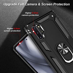 for Samsung Galaxy Note 10 Plus Case with Belt Clip Holster Ring Holder, Military Grade Protection Cover[Fit for Magnetic Car Mount] Shockproof Anti Scratch Case for Galaxy Note 10 + (Black)