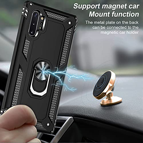 for Samsung Galaxy Note 10 Plus Case with Belt Clip Holster Ring Holder, Military Grade Protection Cover[Fit for Magnetic Car Mount] Shockproof Anti Scratch Case for Galaxy Note 10 + (Black)