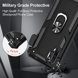 for Samsung Galaxy Note 10 Plus Case with Belt Clip Holster Ring Holder, Military Grade Protection Cover[Fit for Magnetic Car Mount] Shockproof Anti Scratch Case for Galaxy Note 10 + (Black)