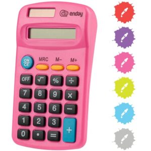 calculator pink, basic small solar and battery operated, large display four function, auto powered handheld calculator school and kids available in green, red, purple, grey, blue, 1 pk – by enday