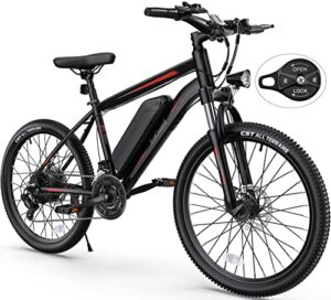 totguard electric bike, electric bike for adults 26'' ebike with 350w motor, 19.8mph electric mountain bike with lockable suspension fork, removable 36v/10.4ah battery, professional 21 speed gear