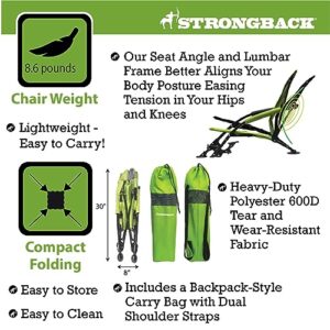 STRONGBACK Beach Chairs - Low Gravity Recliner 2.0 Portable Beach Chair - with Built-in Lumbar Support, Heavy Duty Folding Beach Chairs, Great for Travel, Lime Green/Gen 2