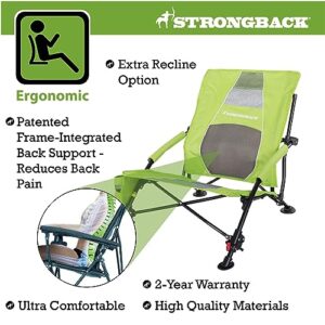 STRONGBACK Beach Chairs - Low Gravity Recliner 2.0 Portable Beach Chair - with Built-in Lumbar Support, Heavy Duty Folding Beach Chairs, Great for Travel, Lime Green/Gen 2