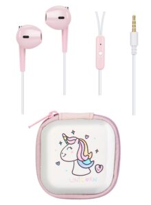 bbyogooz earbuds for kids with storage case cute kids earbud with mic microphone for school wired in-ear headphones for girls boys adultskids earbuds (pink unicorn)