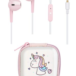 BByogooz Earbuds for Kids with Storage Case Cute Kids Earbud with Mic Microphone for School Wired in-Ear Headphones for Girls Boys Adultskids Earbuds (Pink Unicorn)