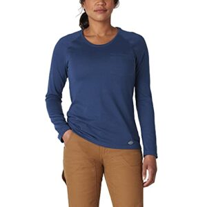 dickies women's long sleeve cooling temp-iq performance t-shirt, dynamic navy, xl