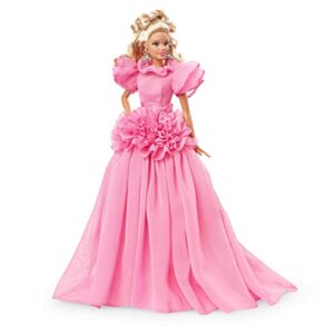barbie signature pink collection doll 3, barbie doll (blonde) with silkstone body, wearing ruffled chiffon gown, gift for collectors
