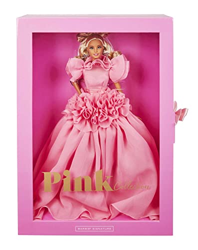 Barbie Signature Pink Collection Doll 3, Barbie Doll (Blonde) with Silkstone Body, Wearing Ruffled Chiffon Gown, Gift for Collectors