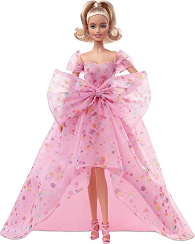 Barbie Signature Birthday Wishes Doll (11.5in Blonde) Wearing Pink Tulle Gown & Shoes, with Customizable Packaging, Gift for 6+