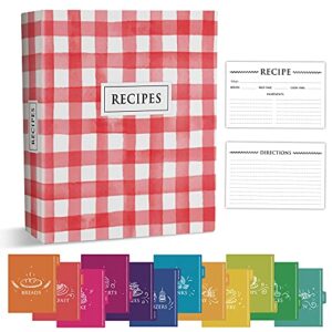 3 ring binder set plaid, recipe notebook with 50 recipe cards 4x6, recipe organizer full page dividers and plastic page covers, recipe book for own recipes binder, recipe binder kit
